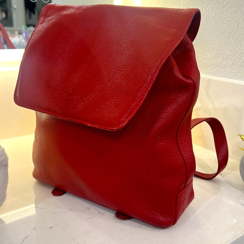 Classic Red Leather Flap Backpack